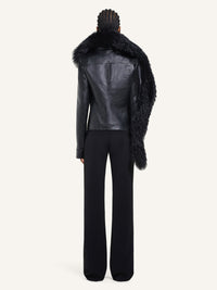 PREMIUM 1pcs NEW / VESTE COL SHEARLING EN CUIR - Black