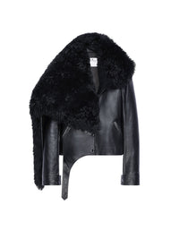 PREMIUM 1pcs NEW / VESTE COL SHEARLING EN CUIR - Black