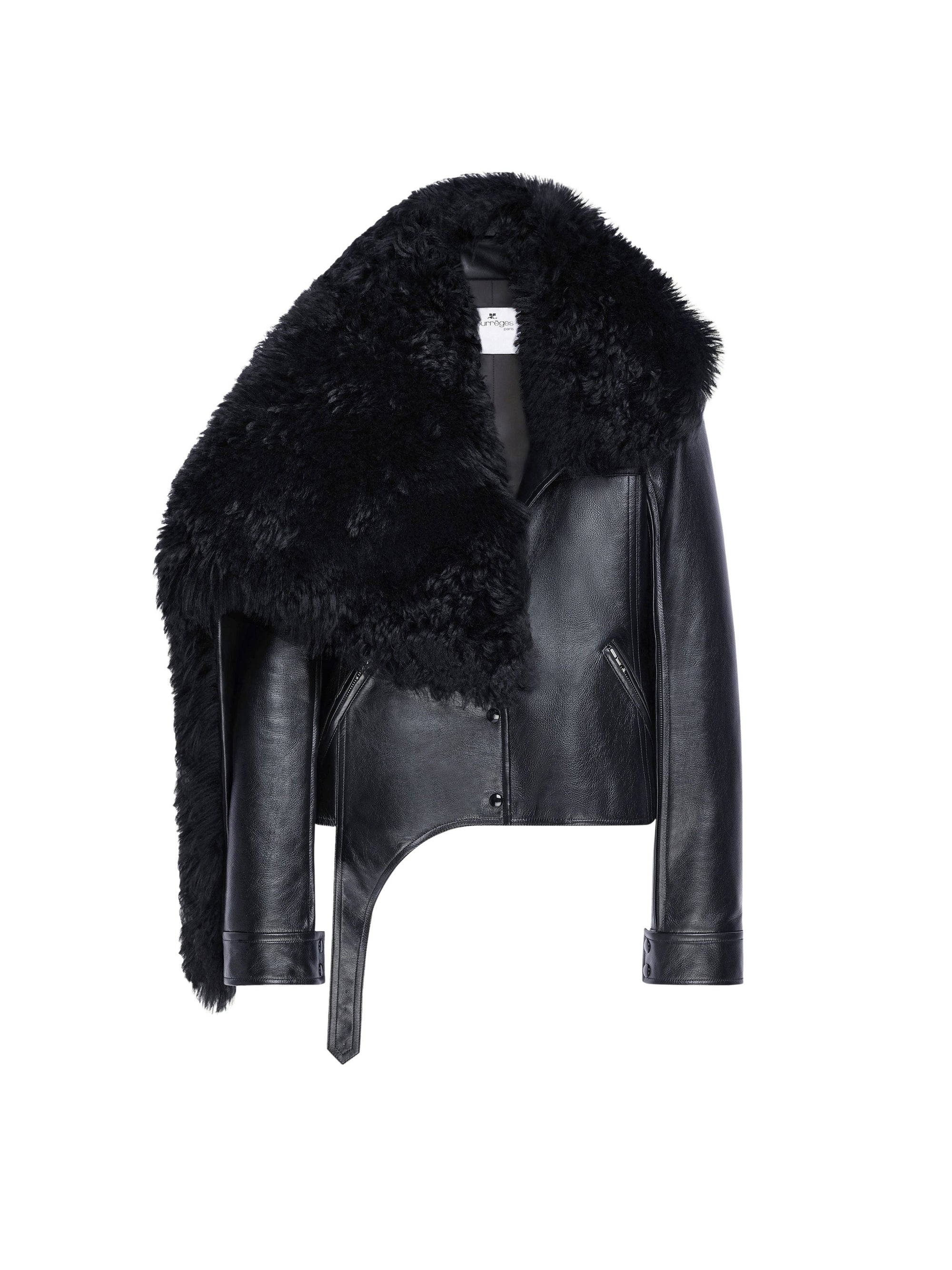 PREMIUM 1pcs NEW / VESTE COL SHEARLING EN CUIR - Black
