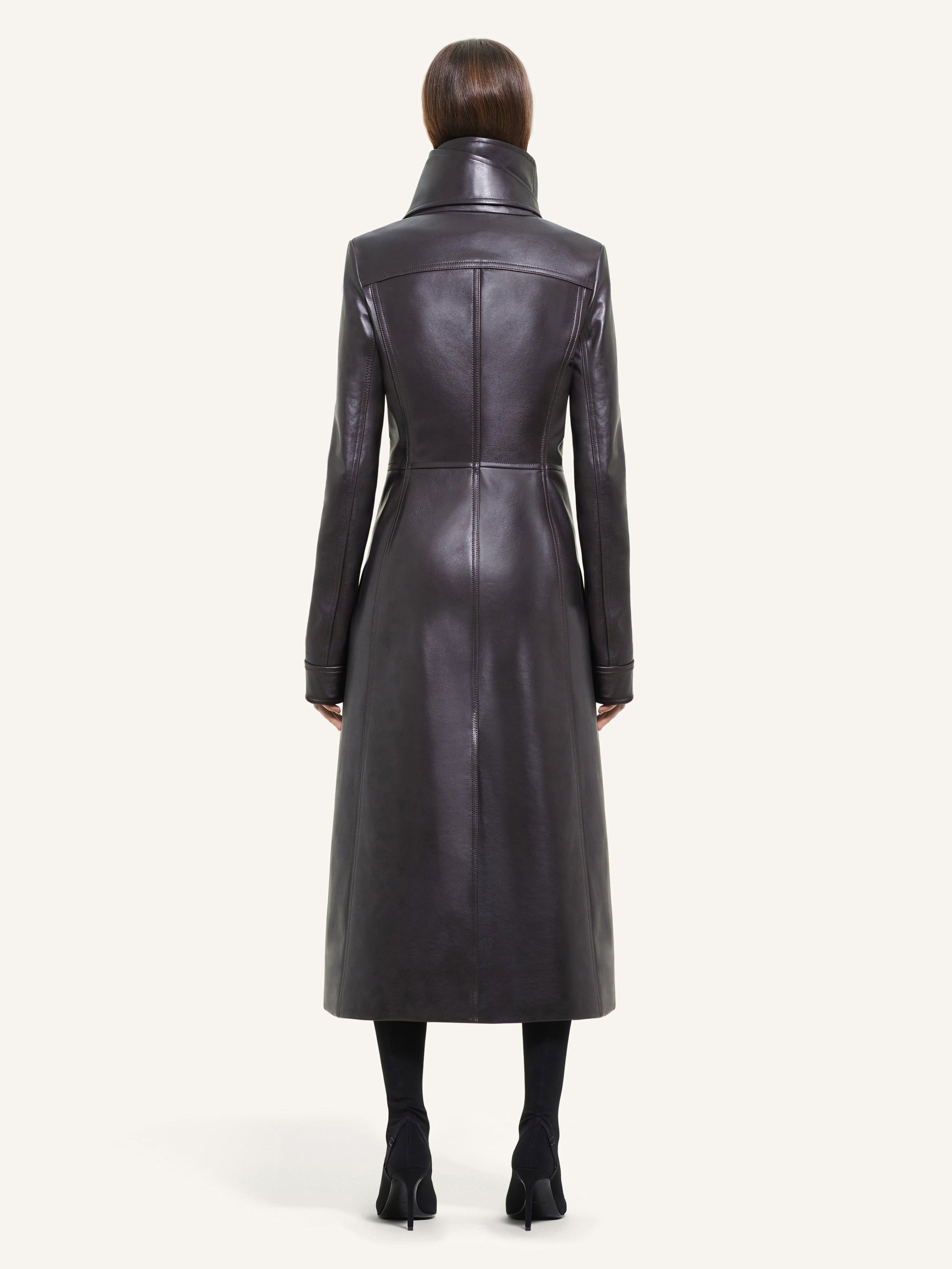 PREMIUM 3pcs NEW / LONG MANTEAU COL SHEARLING EN CUIR