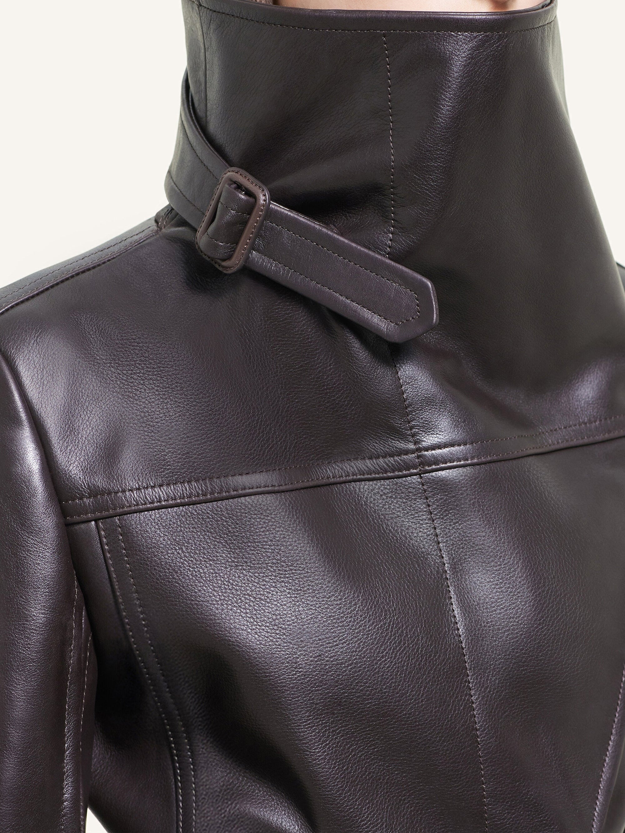 PREMIUM 3pcs NEW / LONG MANTEAU COL SHEARLING EN CUIR