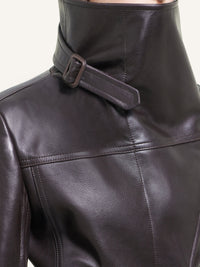 PRIX MARQUE : 2200 / LONG MANTEAU COL SHEARLING EN CUIR