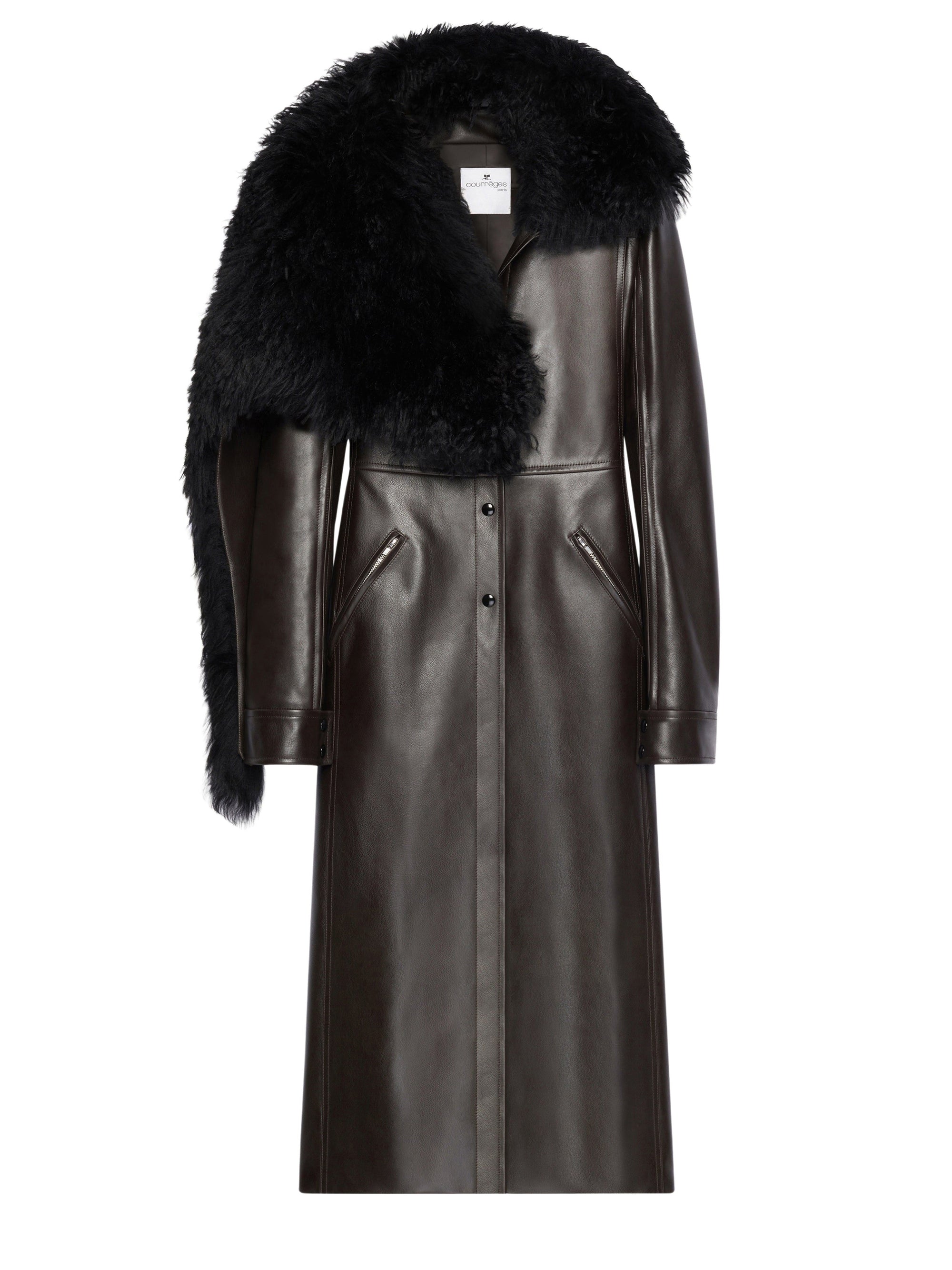 PREMIUM 3pcs NEW / LONG MANTEAU COL SHEARLING EN CUIR