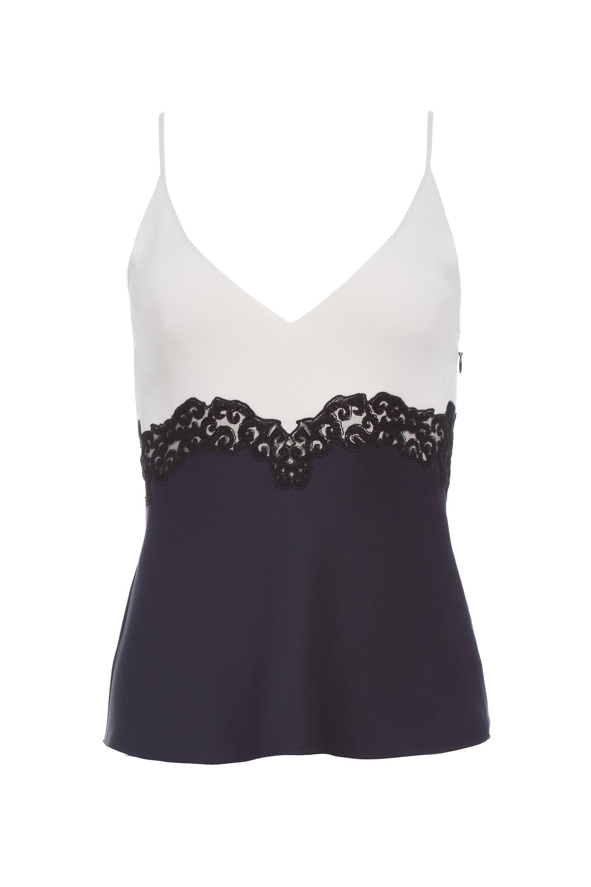 Cynthia Top en bleu marine foncé soie laine cady