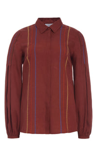 Inga Blouse W/Multi Color en terre de sienne brûlée lin d’aloès popeline de chemise