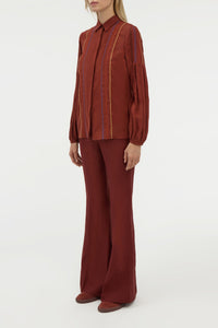 Inga Blouse W/Multi Color en terre de sienne brûlée lin d’aloès popeline de chemise