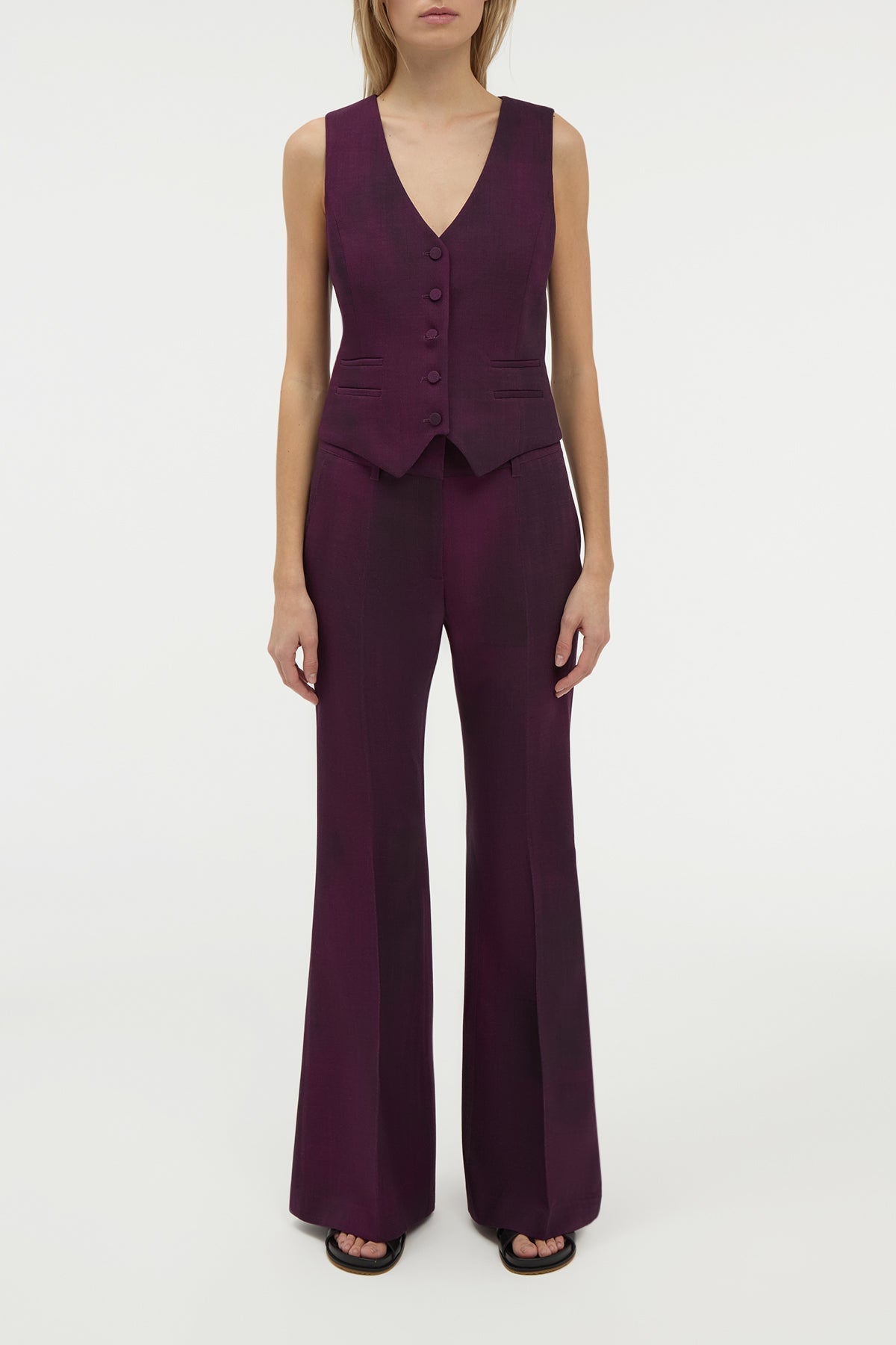 Rhein Pant en bordeaux barre laine drap de costume