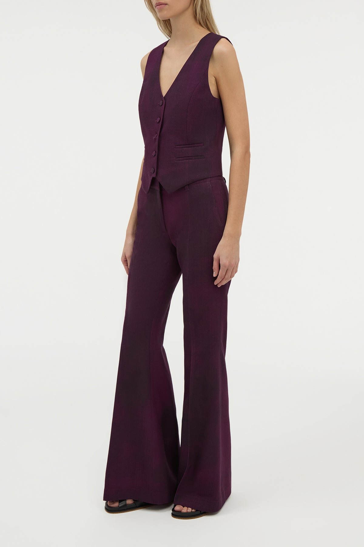 Rhein Pant en bordeaux barre laine drap de costume