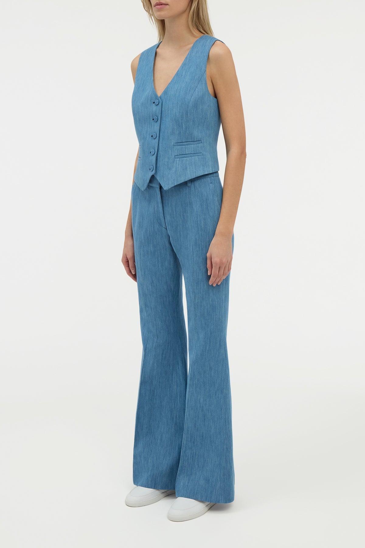 Rhein Pant en bleu moyen coton lin denim