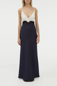 Amaryllis Dress en bleu marine foncé soie laine cady