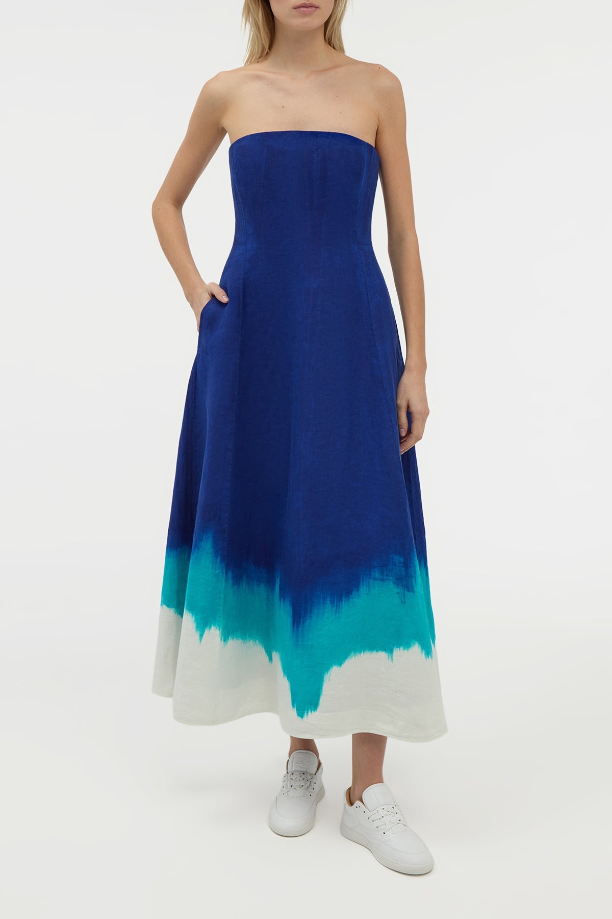 Alessia Dress en cobalt multicolore heavy lin sergé