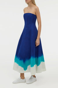Alessia Dress en cobalt multicolore heavy lin sergé