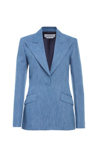 Medium Blue / Veste blazer Leiva en coton et lin - Medium Blue