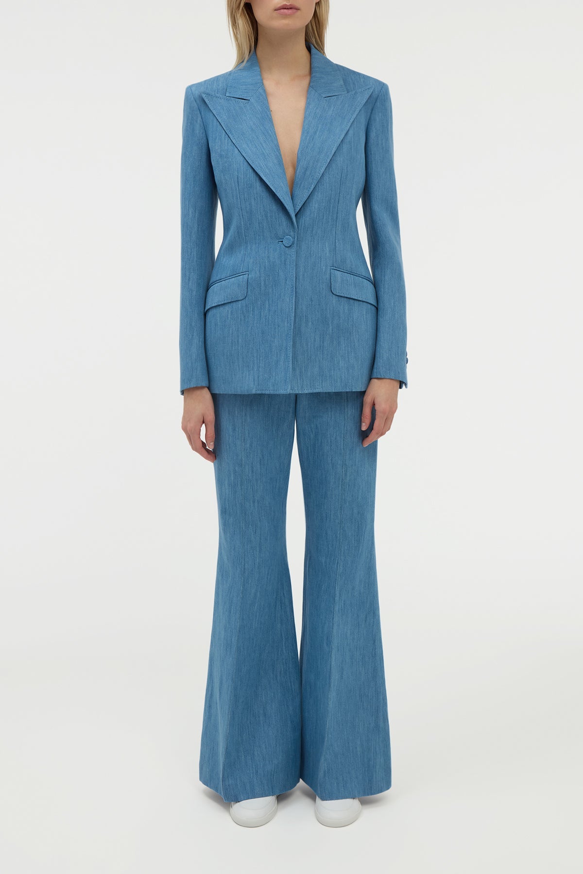 Medium Blue / Veste blazer Leiva coton et lin - Medium Blue
