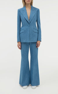 Medium Blue / Veste blazer Leiva en coton et lin - Medium Blue