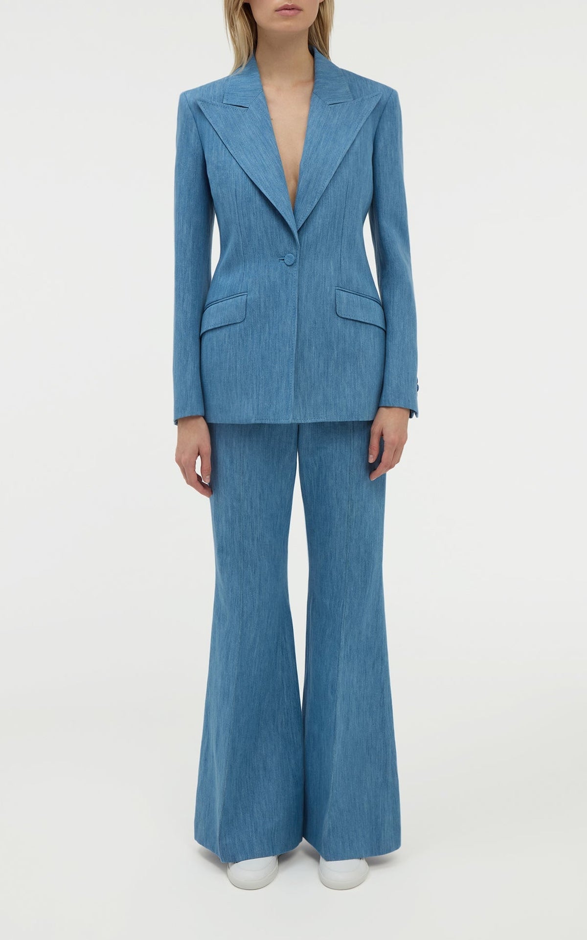 Medium Blue / Veste blazer Leiva en coton et lin - Medium Blue