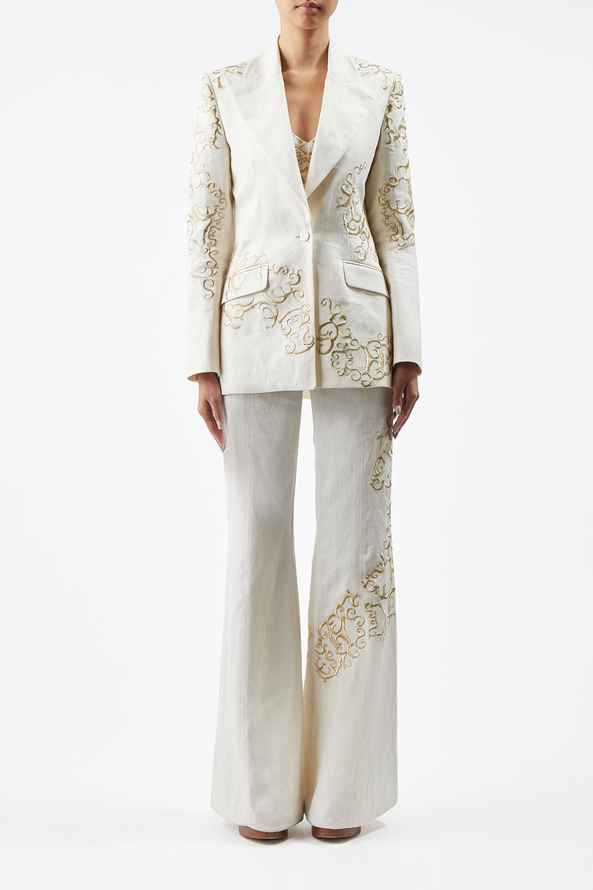 Leiva Blazer en ivoire barre laine drap de costume