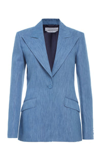 Leiva Blazer en bleu moyen coton lin denim
