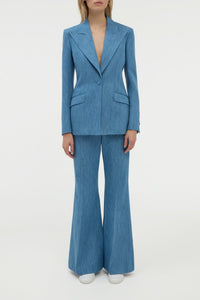 Leiva Blazer en bleu moyen coton lin denim