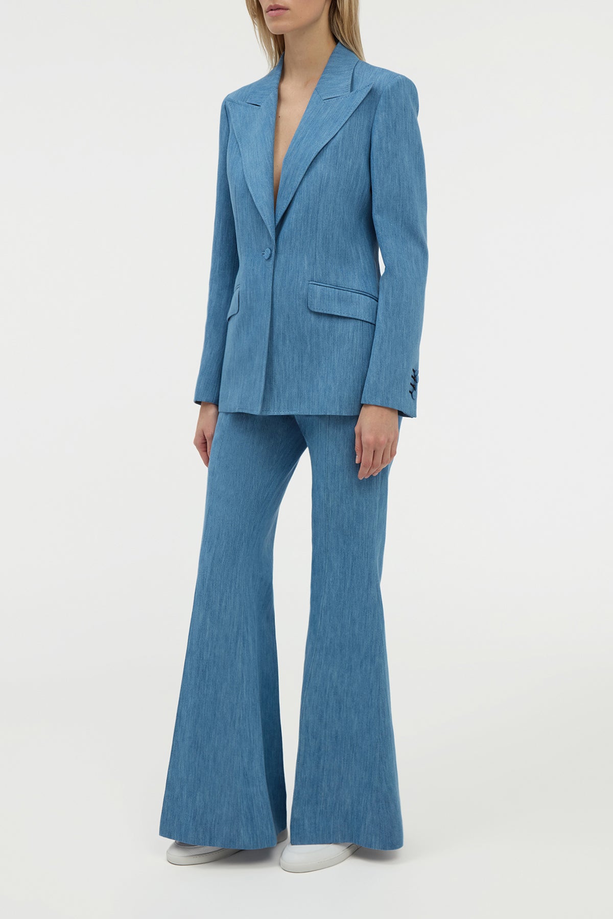 Leiva Blazer en bleu moyen coton lin denim