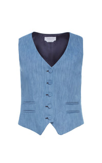 Medium Blue / Gilet Coleridge en coton et lin - Medium Blue