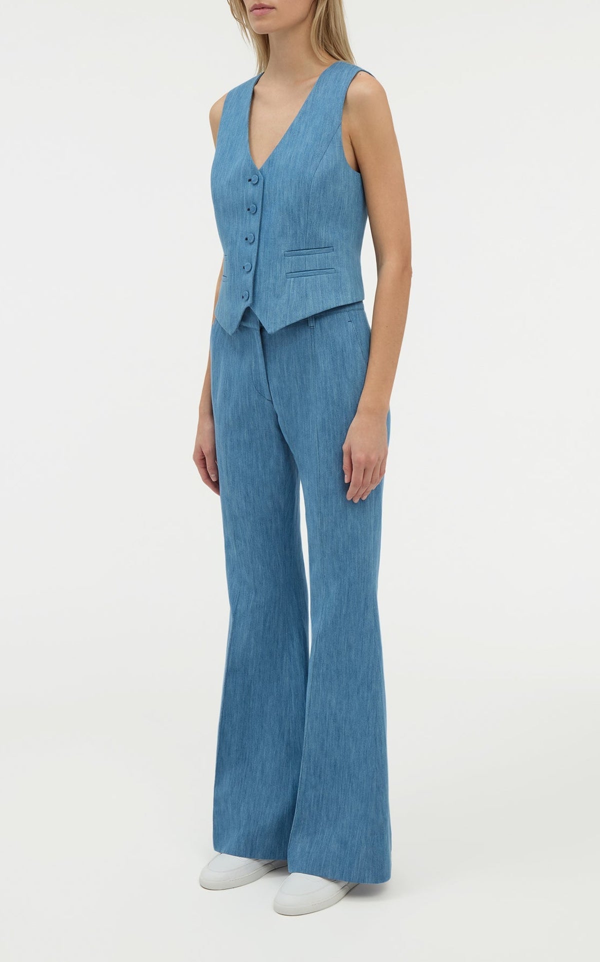 Medium Blue / Gilet Coleridge en coton et lin - Medium Blue