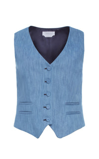 Medium Blue / Gilet Coleridge coton et lin - Medium Blue