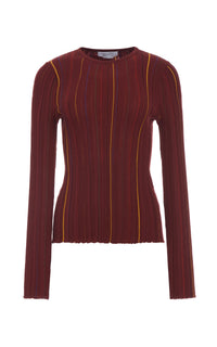Augie Ls Crew Stripes en terre de sienne brûlée antilope mérinos fil