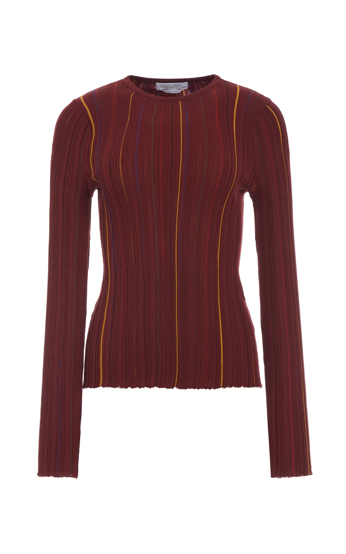 Augie Ls Crew Stripes en terre de sienne brûlée antilope mérinos fil
