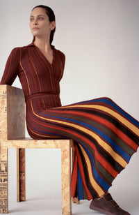 Calypso Pinstripes Dress en terre de sienne brûlée antilope mérinos fil