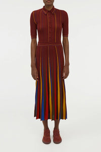Calypso Pinstripes Dress en terre de sienne brûlée antilope mérinos fil