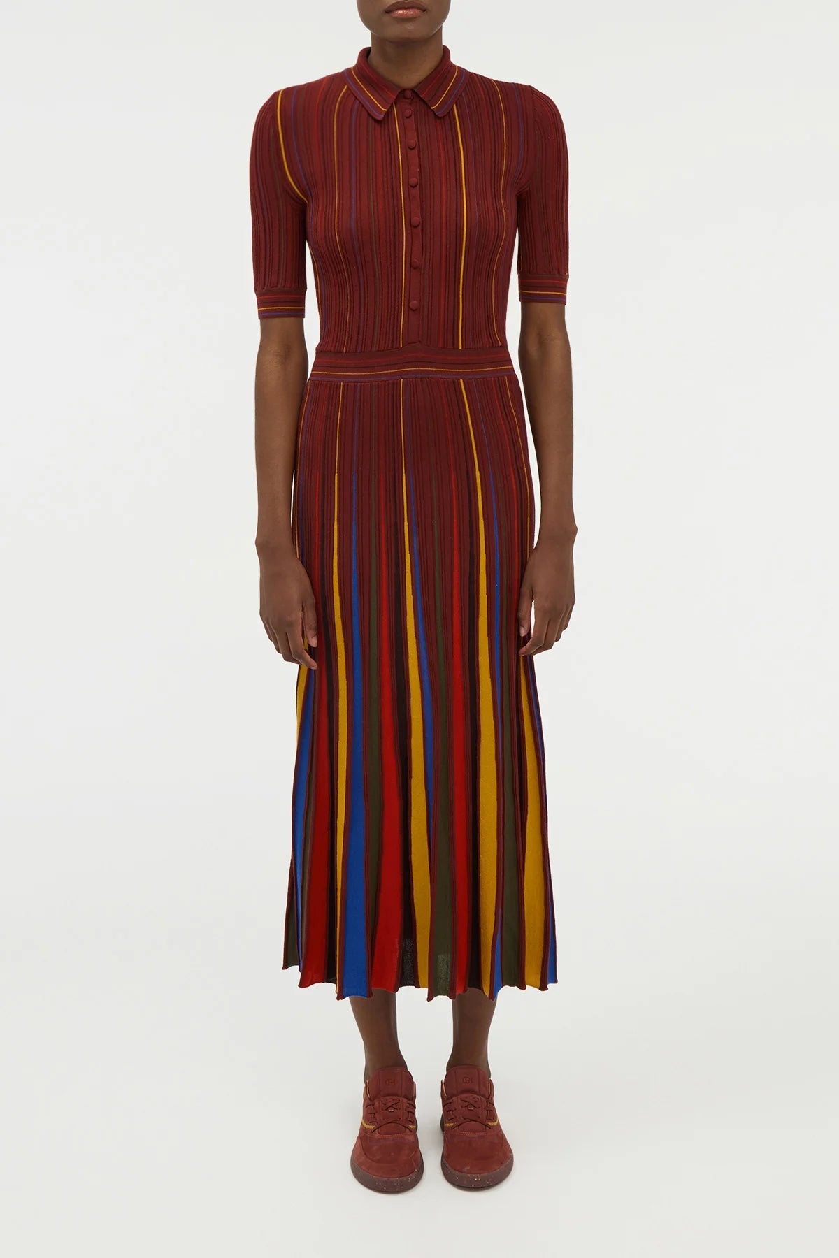 Calypso Pinstripes Dress en terre de sienne brûlée antilope mérinos fil