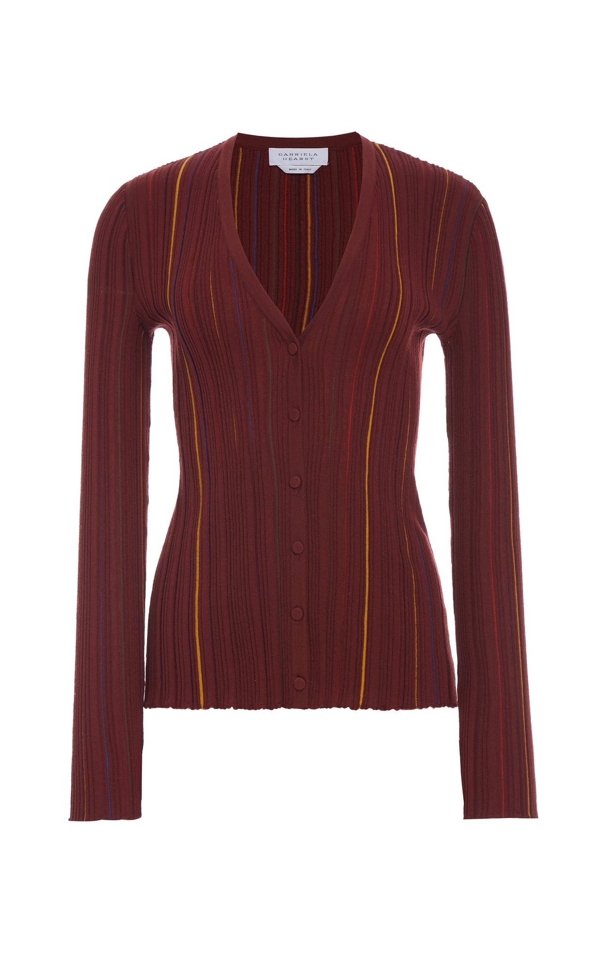 Barth Pinstripe Cardigan en terre de sienne brûlée antilope mérinos fil