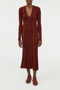 Barth Pinstripe Cardigan en terre de sienne brûlée antilope mérinos fil