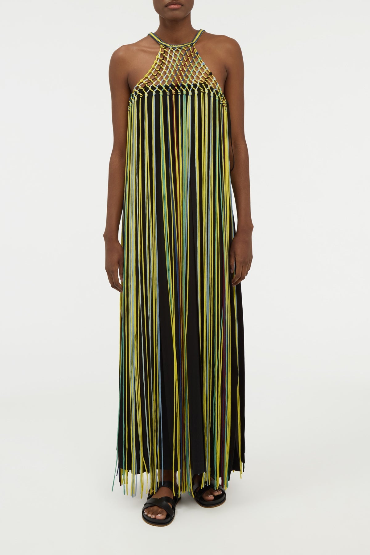 Tacia Dress en noir multicolore soie tape fil