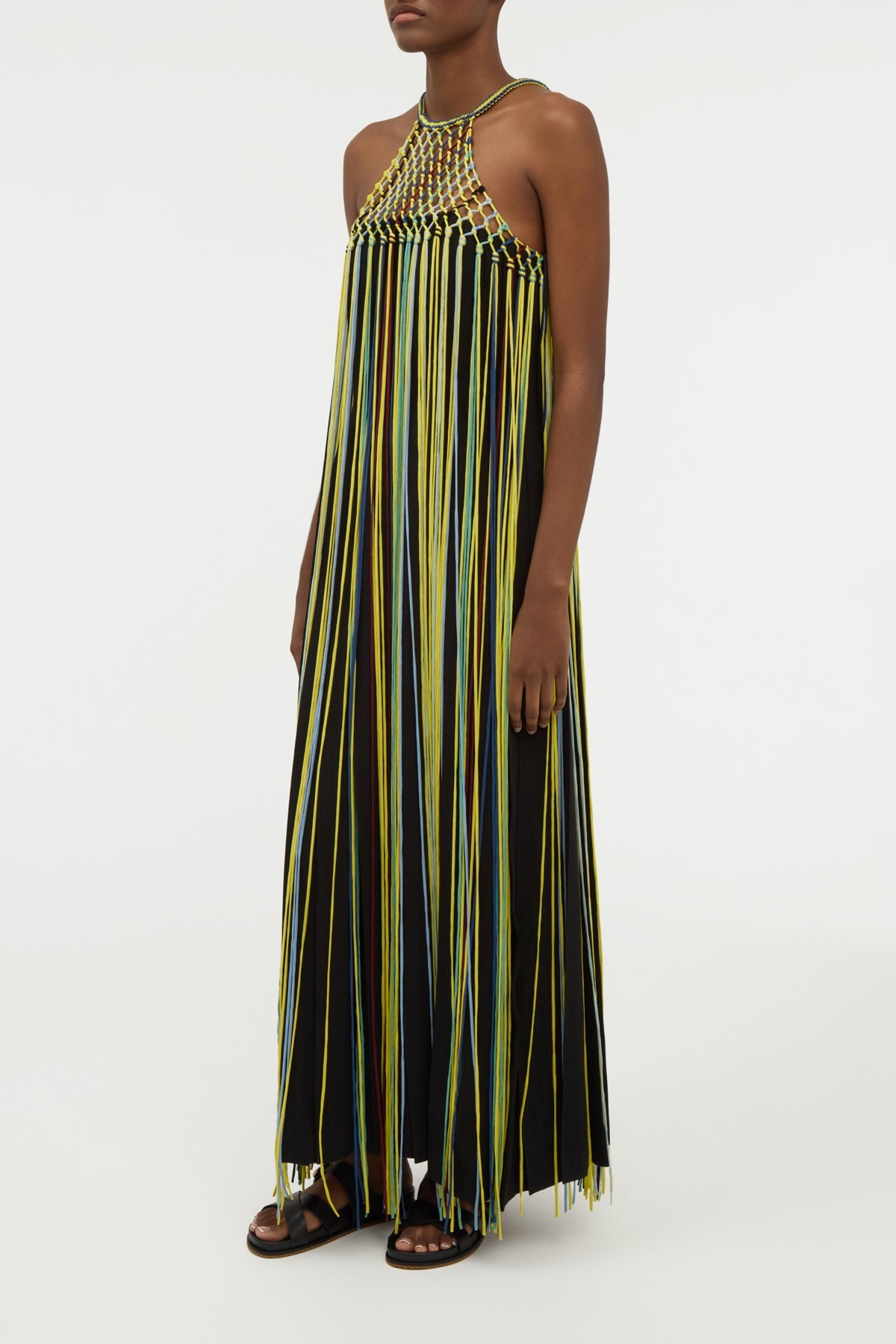 Tacia Dress en noir multicolore soie tape fil