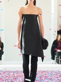 Draped satin strapless dress - Black