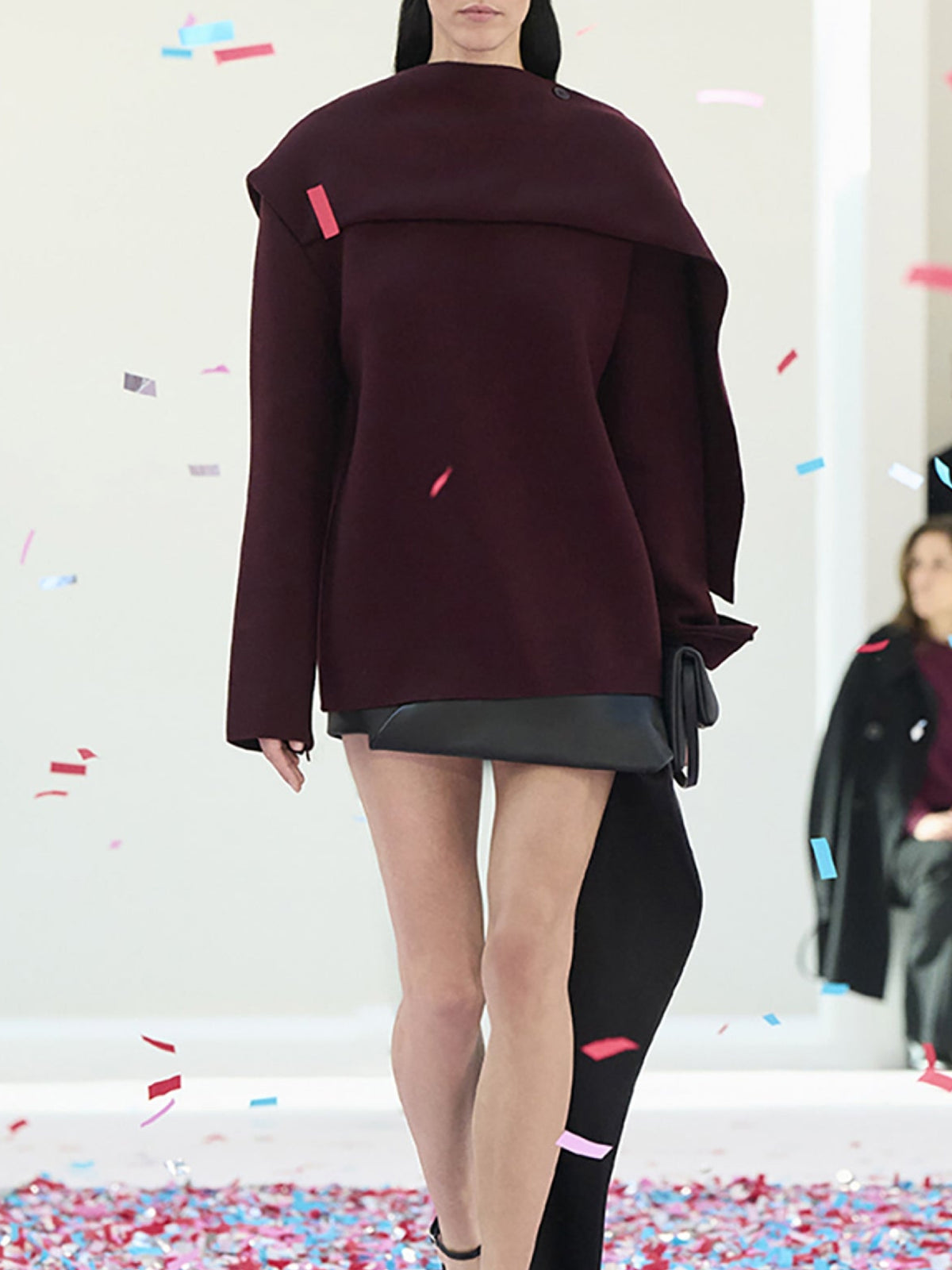 Pull écharpe en laine - Bordeaux Fonce