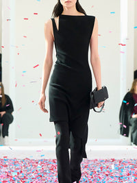 Oblique ribbed knit dress - Black