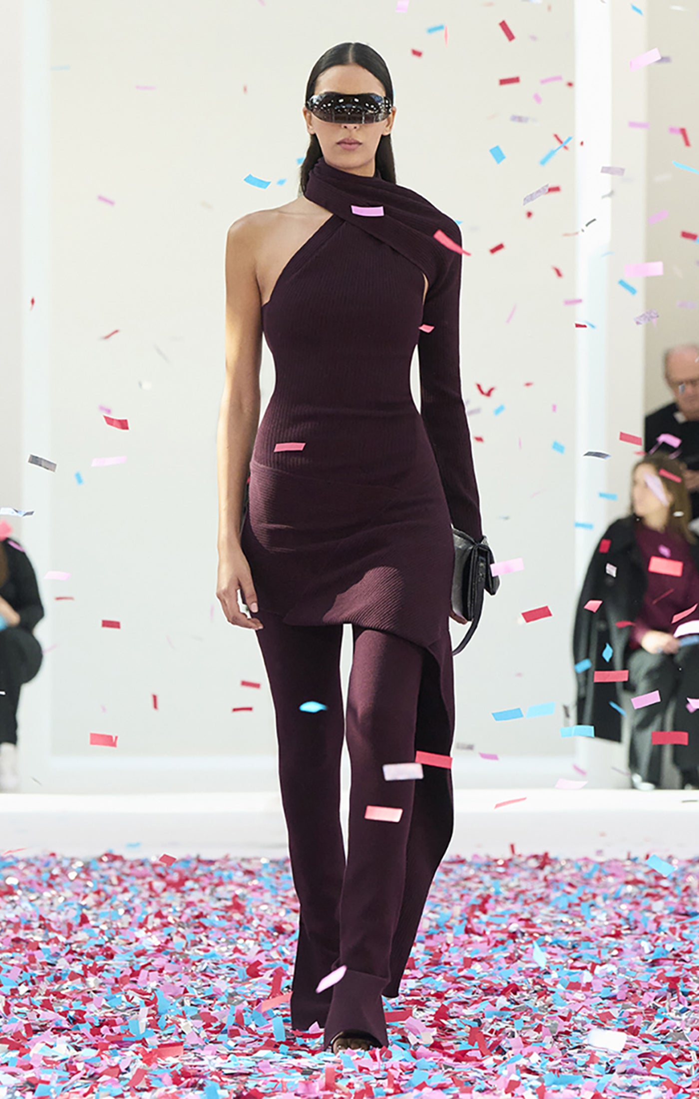 ROBE ÉCHARPE EN MAILLE CÔTELÉE