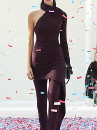 Ribbed knit wrap dress - Burgundy
