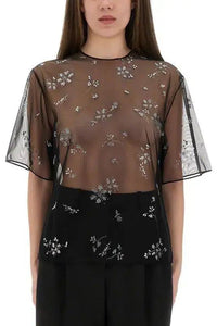 Blouse transparent à détails en strass - Black