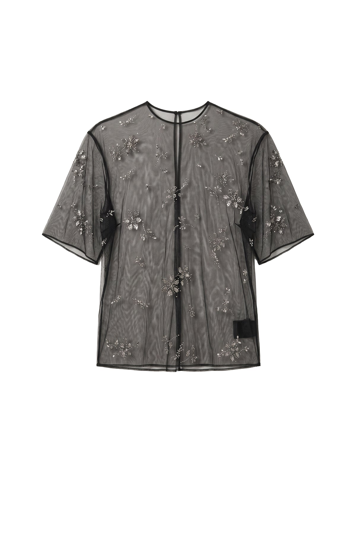 Blouse transparent à détails en strass - Black