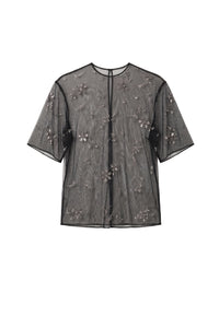 Sheer blouse with rhinestone detailing - Black