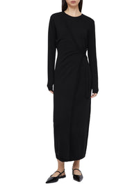 Robe midi portefeuille en laine - Black