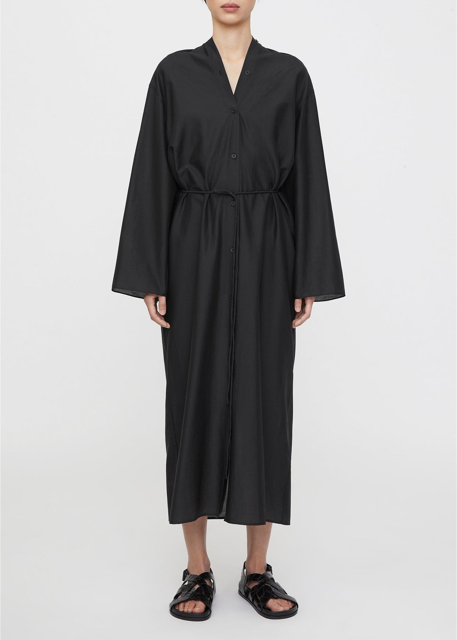 Robe midi à col V - Black