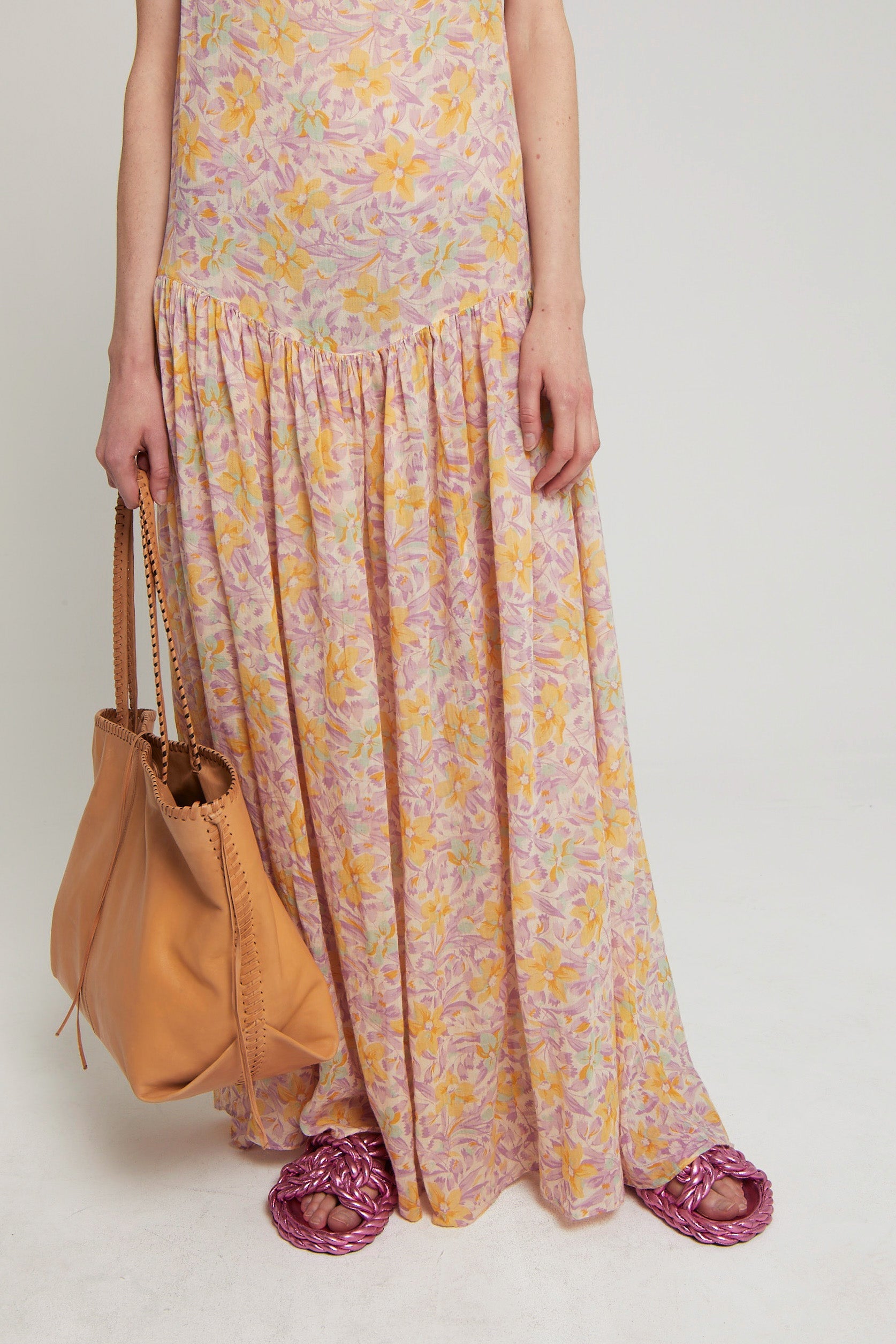 Robe Albertine fleurie coupe longue - Pink