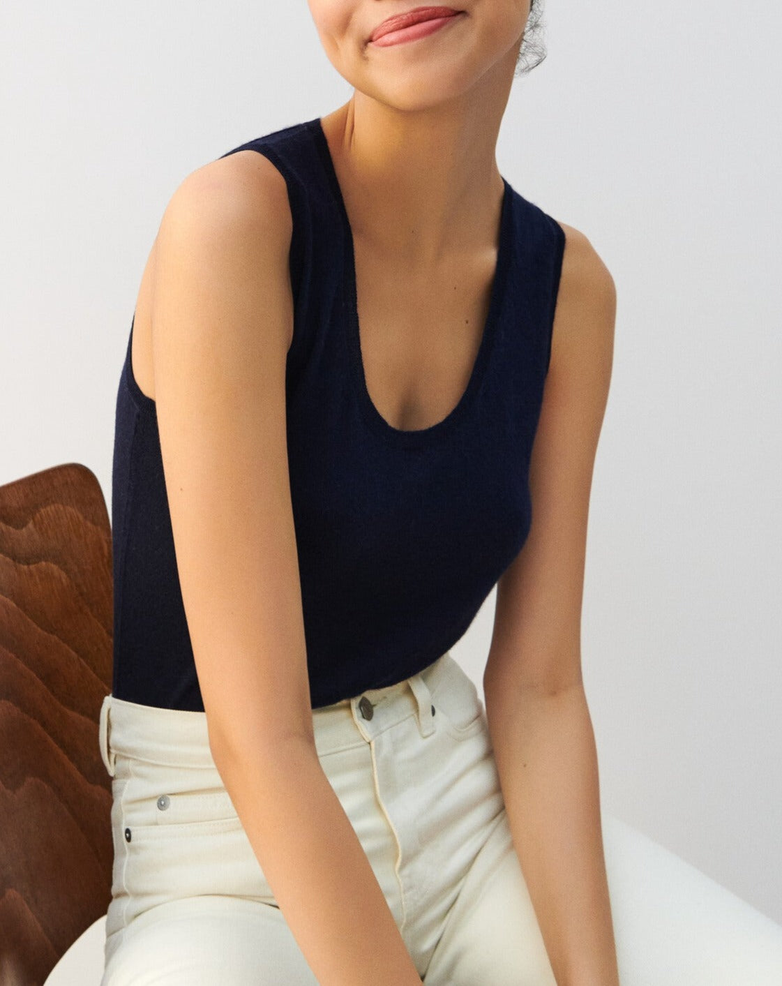 Ultra-fine cashmere tank top - Satin