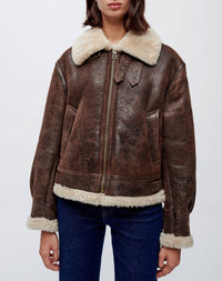 Leather aviator jacket - Brown