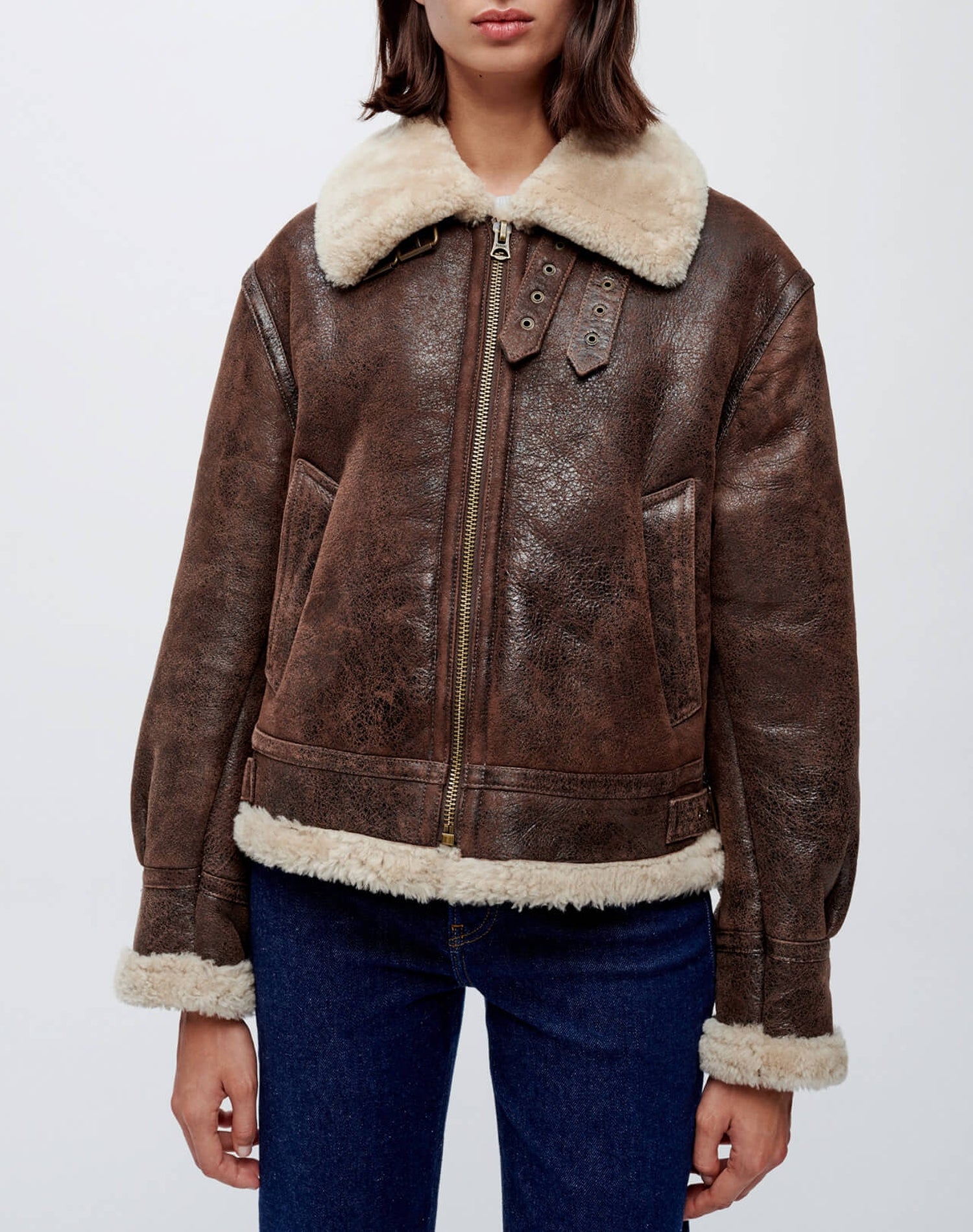 Leather aviator jacket - Brown